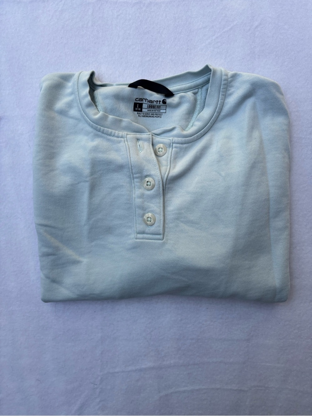 Carhartt Soft Blue Henley Sweatshirt - Loose Fit 12/14 - Picture 9 of 10